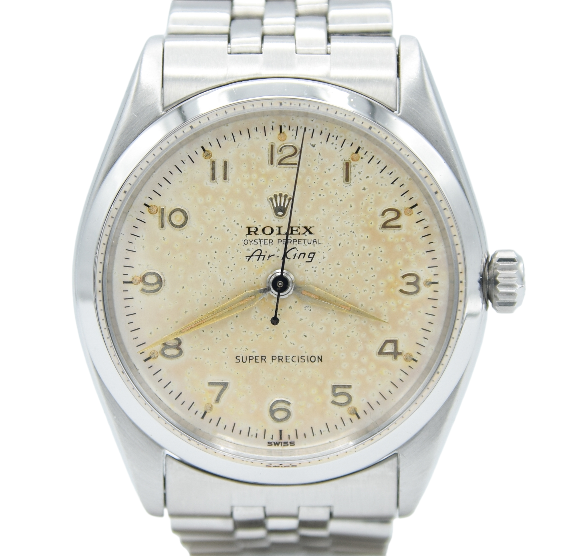 1958 Rolex Oyster Perpetual Air King Super Precision Model 5500 All Arabic Tropical Numerals in Stainless Steel on JB Champion Jubilee Bracelet