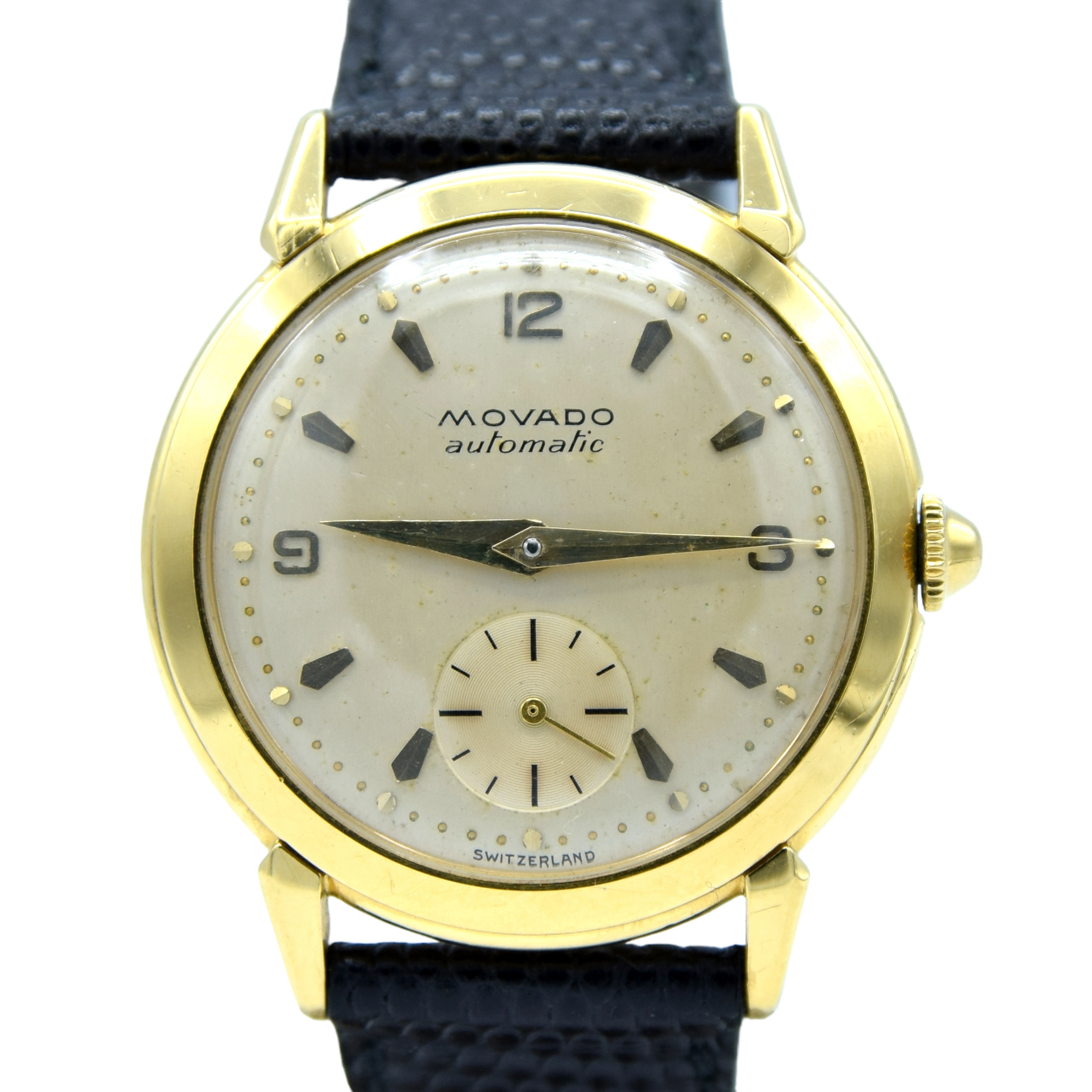 1950 Movado Bumper Automatic 'Calatrava' in Solid 18ct Gold with Box and 18ct Gold Buckle