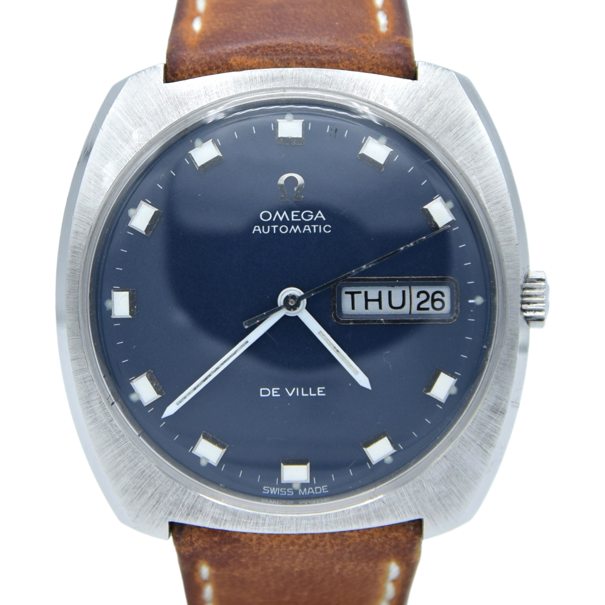 1969 Omega Automatic De Ville Day/Date with Matte Blue Dial in Stainless Steel Model 166.053