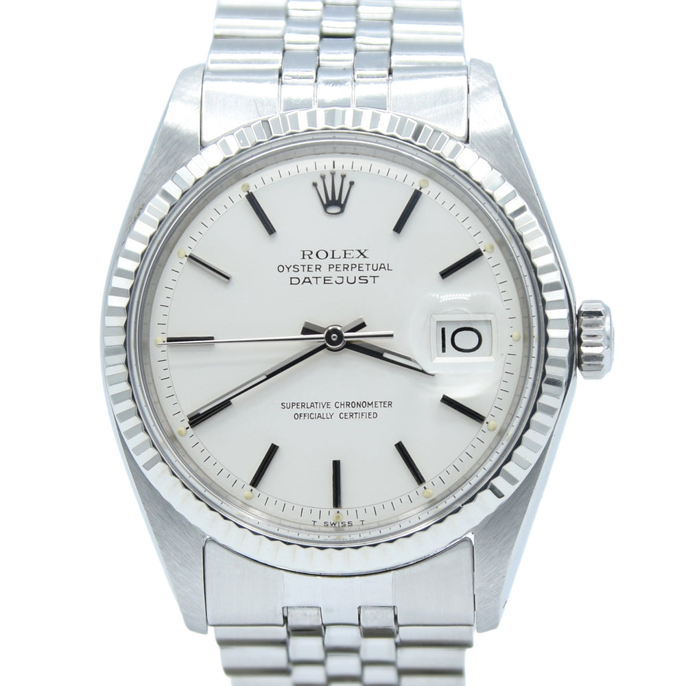 1971 Sharp Rolex Oyster Perpetual Datejust with White Gold Fluted Bezel Model 1601 in Stainless Steel on Jubilee Bracelet