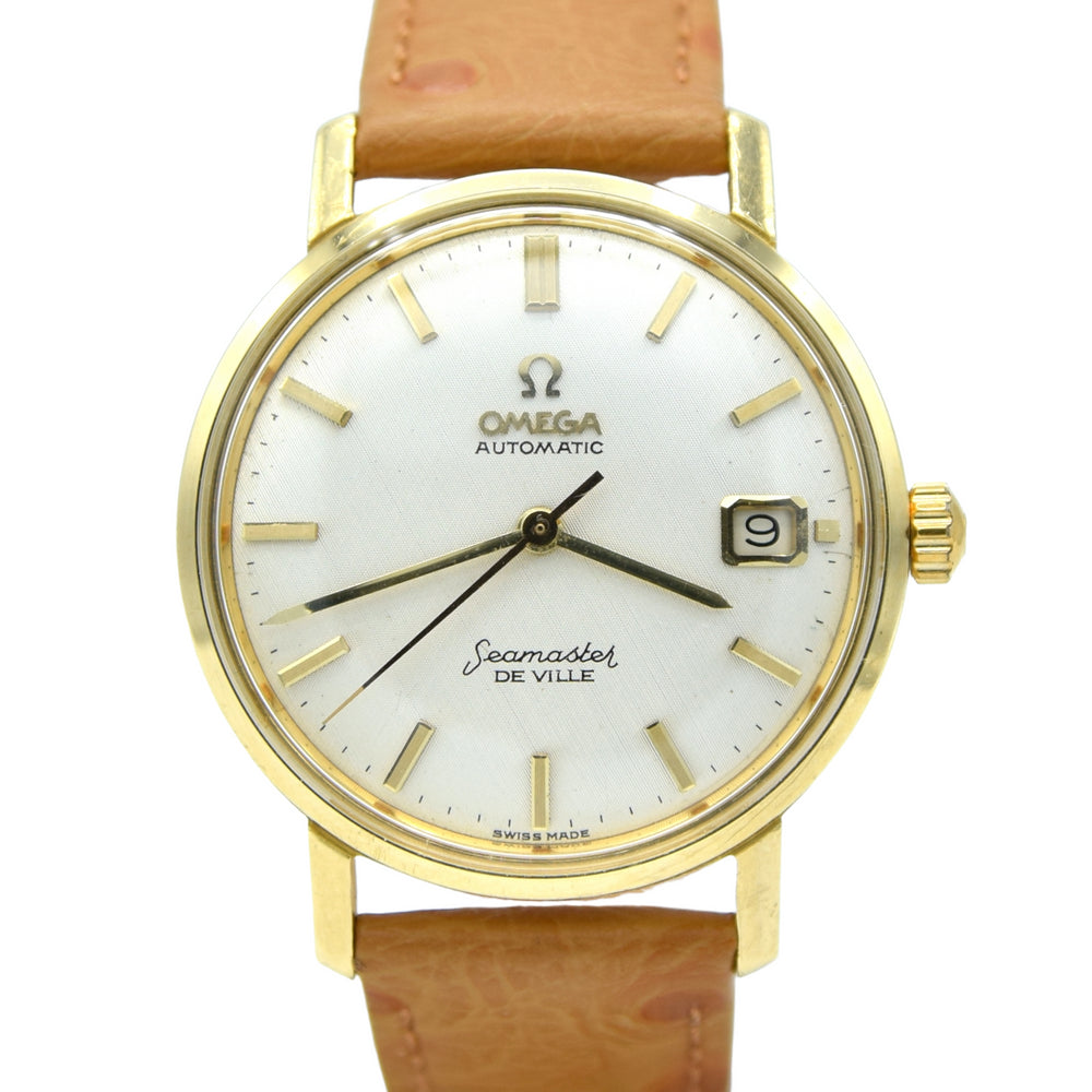 1963 Omega Automatic Seamaster De Ville Date Model 166.5020 in Solid 18ct Gold with Linen Dial with Box