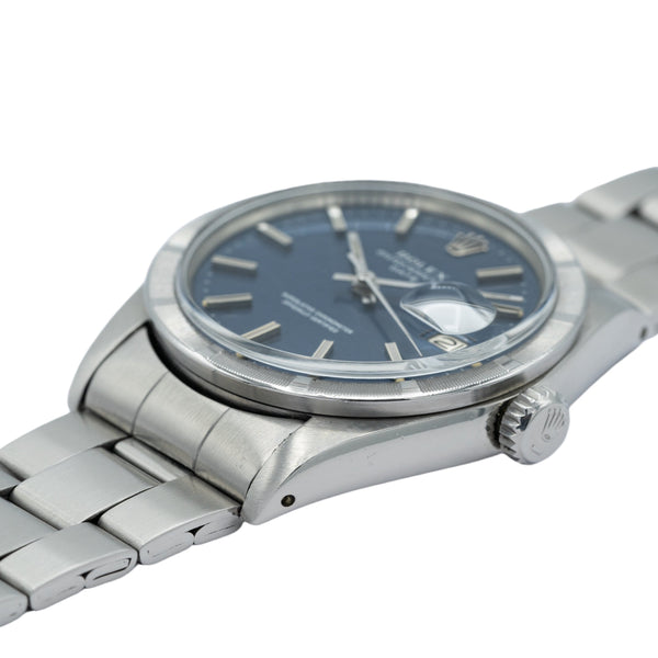 1971 Rolex Oyster Perpetual Date Model 1501 with Mosaic Blue Dial and Engine-Turned Bezel in Stainless Steel