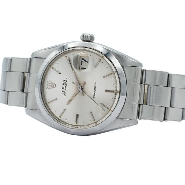 1966 Rolex Oyster Date Precision Classic Model 6694 with Satin Silver Dial and Chrome Markers in Stainless Steel on Oyster Bracelet