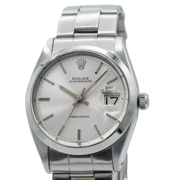 1966 Rolex Oyster Date Precision Classic Model 6694 with Satin Silver Dial and Chrome Markers in Stainless Steel on Oyster Bracelet