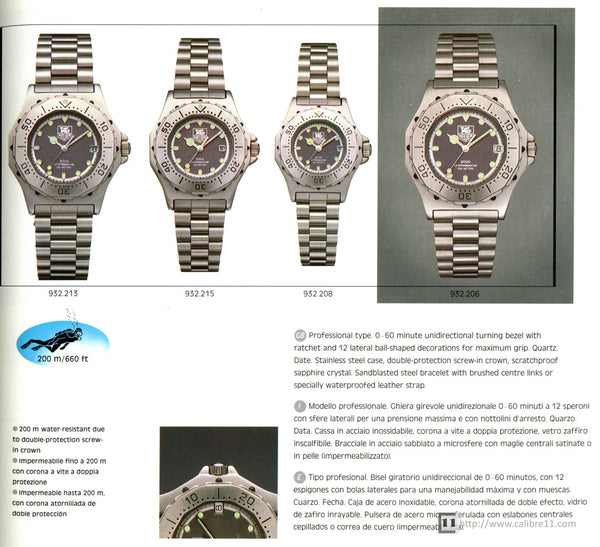 1980s TAG Heuer 3000 Series Dive Watch Model 932.213 in 34mm Stainless Steel Case on Fliplock Bracelet with Service Box