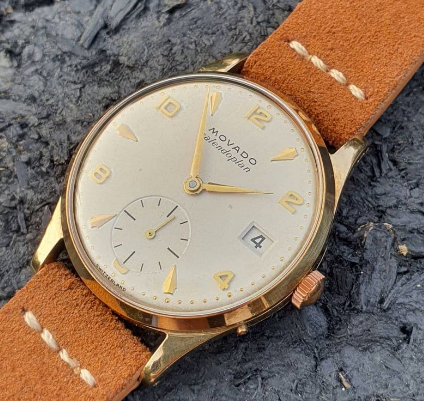 Rare Movado Calendoplan Model 13322 in 9ct Gold Dated 1953