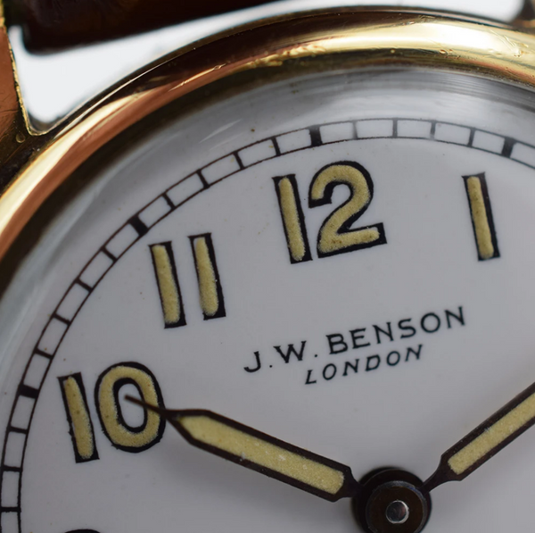 JW Benson with Arabic Numerals, Enamel Dial and Original Box in 9ct Gold 1946