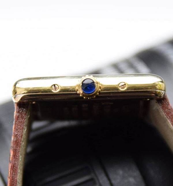 1990s Ladies Swiss Quartz Cartier Tank with Arabic Numerals in Sterling Silver Gilt