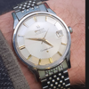 1962 Omega Constellation with Stunning Cross-Hair Pie Pan Model 14902 with Dog Legs on Flat Beads of Rice Bracelet