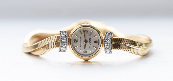 Jaeger LeCoultre Pidduck's Ladies Cocktail Watch in Gold with Diamonds Dated 1960 with original box and papers