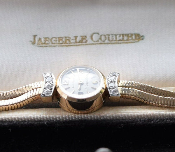 Jaeger LeCoultre Pidduck's Ladies Cocktail Watch in Gold with Diamonds Dated 1960 with original box and papers