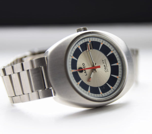 NOS unused swiss  Lanco Club 77 retro watch in Stainless Steel on Bracelet Dated 1977