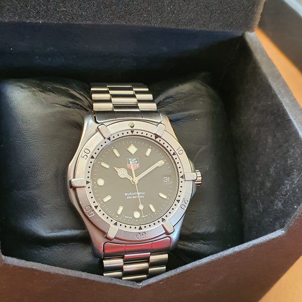 1990s TAG Heuer Automatic 2000 Series Dive Watch Model 669.206F 38mm Stainless Steel on Fliplock Bracelet with Service Box