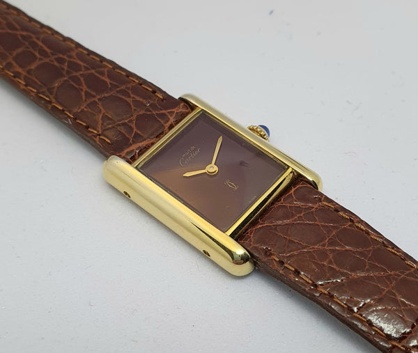 Ladies Cartier Tank Mechanical with Burgundy Dial in 925 Silver Gilt 1970s