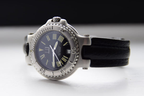 Dunhill Sport Diver Date with Rare Black Dial with Roman Numerals in Stainless Steel on Original Strap with Delpoyment Circa 1990s