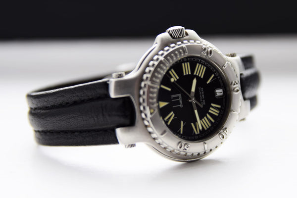 Dunhill Sport Diver Date with Rare Black Dial with Roman Numerals in Stainless Steel on Original Strap with Delpoyment Circa 1990s