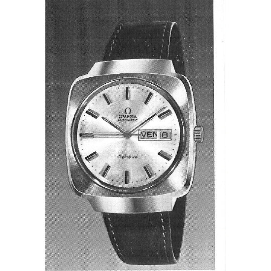 1975 Omega Genève Automatic Large Day/Date Model 166.0170 with Silvered Dial in Stainless Steel with Hooded Lugs