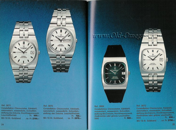 1969 Omega Constellation Automatic Chronometer Date Wristwatch Model 167.047 with Green Spider Dial in Stainless Steel Case on Bracelet