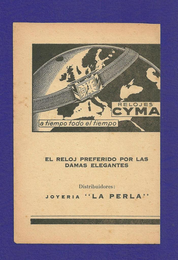 1930s Cyma 'Presidente' La Perla Caracas Rectangular Deco Wristwatch with Arabic Dial in 18ct Gold