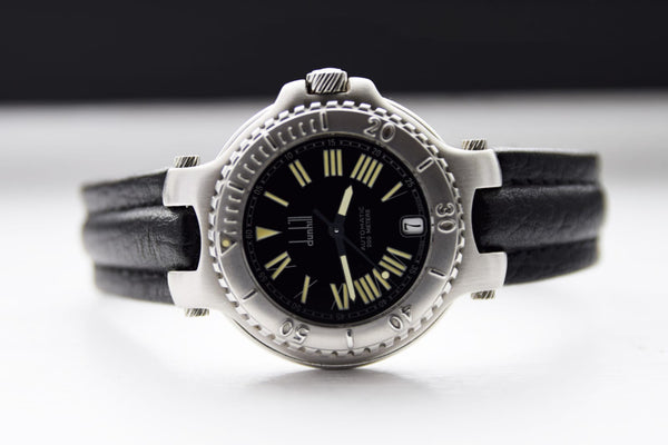 Dunhill Sport Diver Date with Rare Black Dial with Roman Numerals in Stainless Steel on Original Strap with Delpoyment Circa 1990s