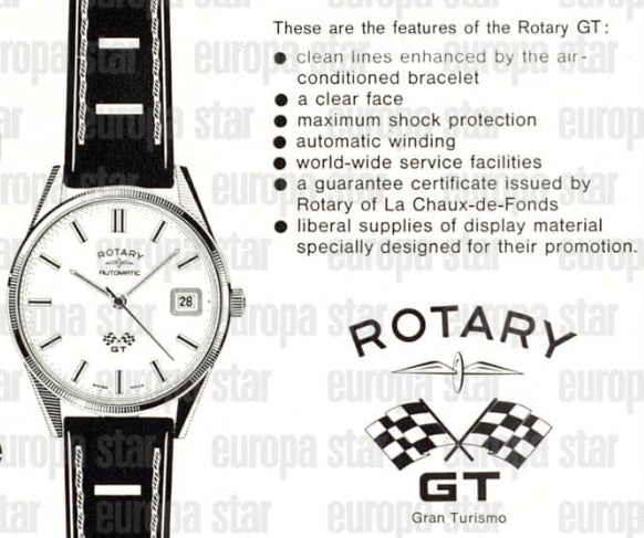 1960s Rotary GT automatic date Wristwatch with graphite colour dial + Box & Buckle
