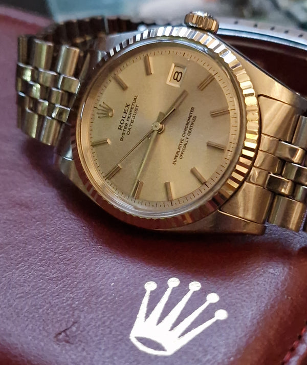 1970 Sharp Rolex Oyster Perpetual Datejust with White Gold Fluted Bezel 