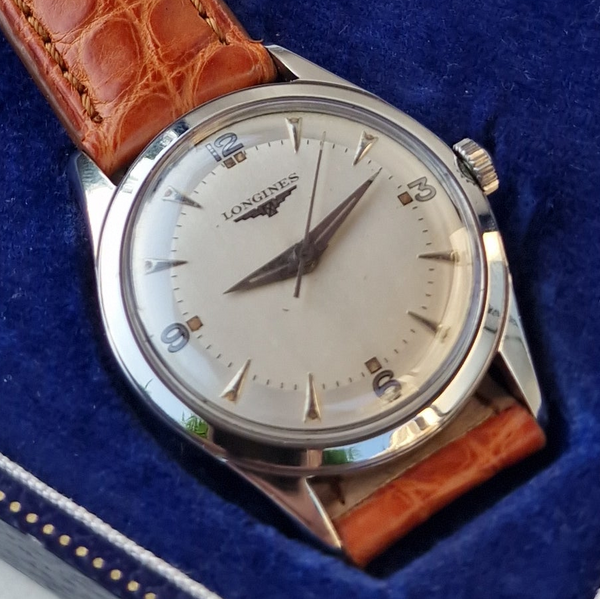 1955 Longines Manual Wind Wristwatch Model 6403 with Gorgeous Original Two Tone Dial Cal 23z