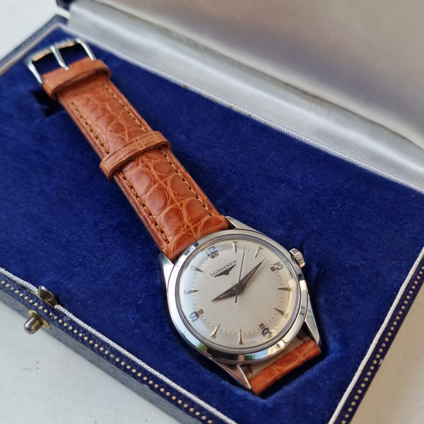 1955 Longines Manual Wind Wristwatch Model 6403 with Gorgeous Original Two Tone Dial Cal 23z