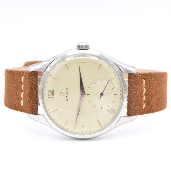 1950 Omega large Jumbo watch with Mixed Arabic Dial and Sub Seconds Model 2505 in Stainless Steel