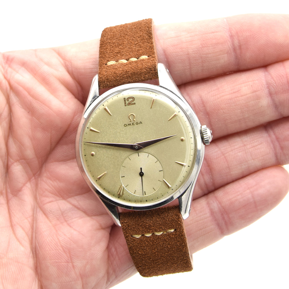 1950 Omega large Jumbo watch with Mixed Arabic Dial and Sub Seconds Model 2505 in Stainless Steel