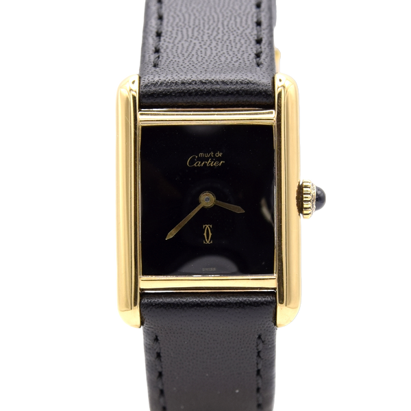 1970s Cartier Ladies Vintage Tank Mechanical Manual Wind watch  with Black Onyx-Type Dial