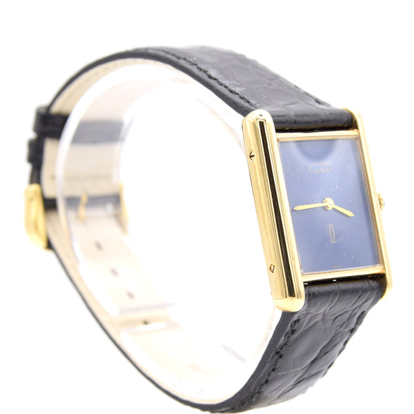 1970s Cartier Tank Mechanical Manual Wind with lapis lazuli type Dial in 925 case with box