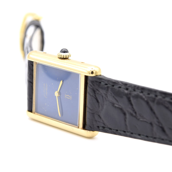 1970s Cartier Tank Mechanical Manual Wind with lapis lazuli type Dial in 925 case with box