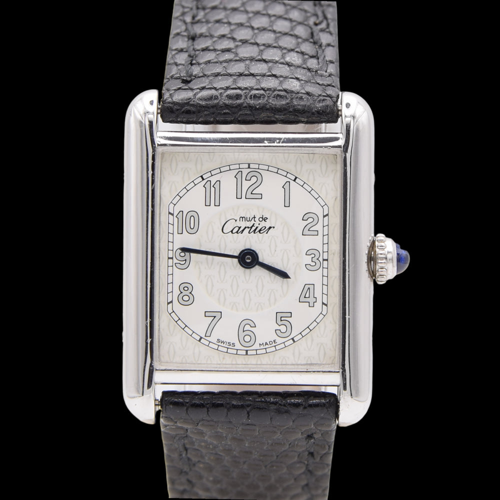 2000s ladies Cartier Tank model 2416 in Sterling Silver 925 with Deployment Clasp and Box