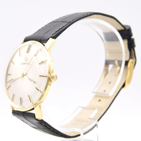 1970 Certina sleek slim Dress Watch with satin Dial in solid 18ct Gold with Box - Like New