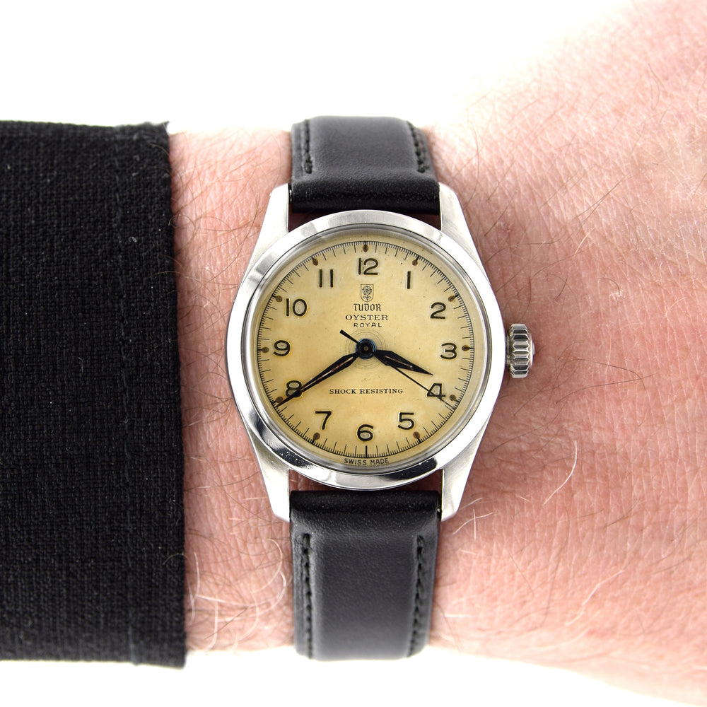 1950s Tudor Oyster Shock-Resisting 'All Arabic numerals' Steel Wristwatch Model 7903 32mm All original