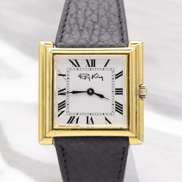 1975 Designer RoyKing square Tank watch 925 Sterling silver / gilt  Manual Winding with buckle