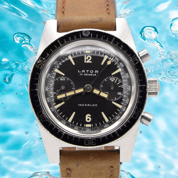 1960s Rare Lator Chronograph Dive Style Watch with stunning original Black Dial in Stainless Steel