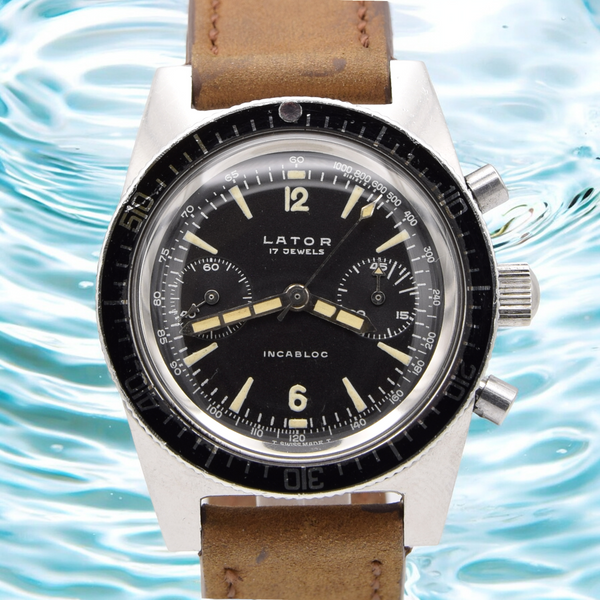 1960s Rare Lator Chronograph Dive Style Watch with stunning original Black Dial in Stainless Steel