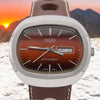 1970s Vulcain Kilimandjaro Fumé 'Lava Red' Day Date automatic watch in Stainless Steel - Unused