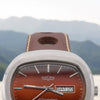 1970s Vulcain Kilimandjaro Fumé 'Lava Red' Day Date automatic watch in Stainless Steel - Unused