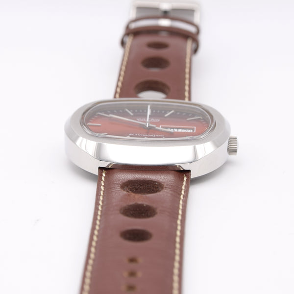 1970s Vulcain Kilimandjaro Fumé 'Lava Red' Day Date automatic watch in Stainless Steel - Unused