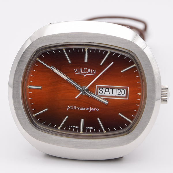 1970s Vulcain Kilimandjaro Fumé 'Lava Red' Day Date automatic watch in Stainless Steel - Unused