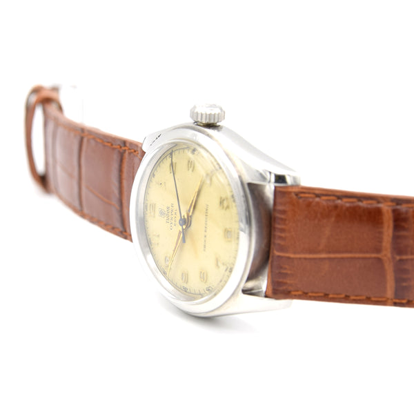 1950 Tudor Oyster Royal Shock-Resisting 'All Arabic numerals' Steel Wristwatch Model 7804 34mm All original patina