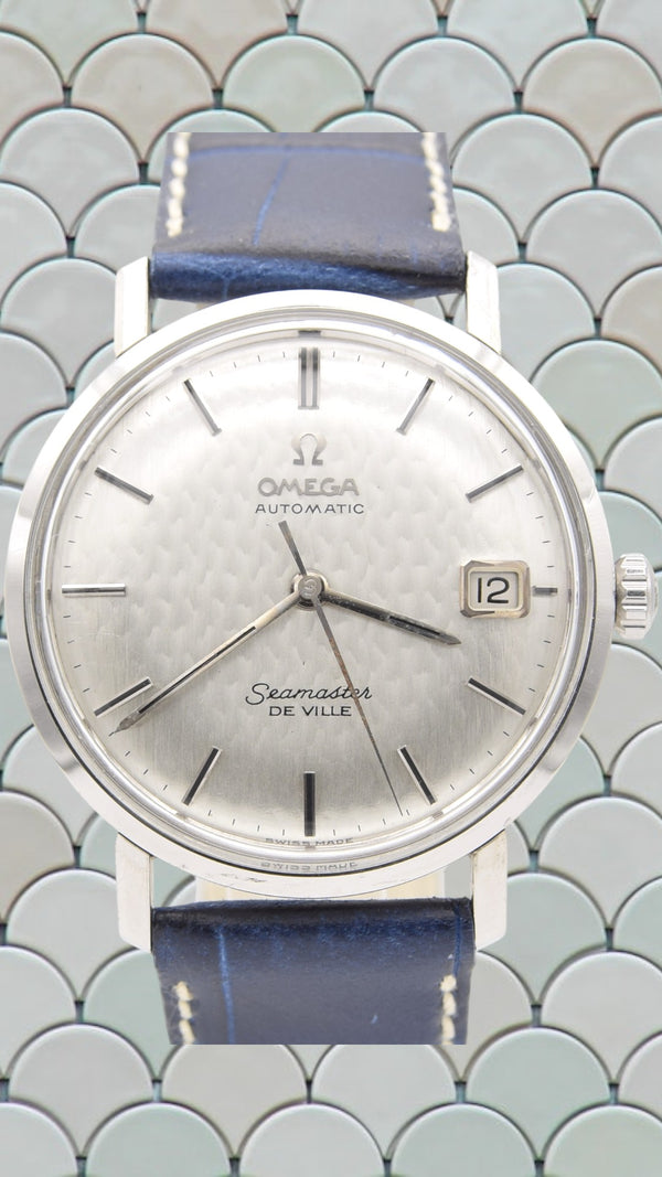 1963 Omega Seamaster Deville steel Automatic all original onyx Hammered / Fish-scale Dial date Model 166.020 Mint