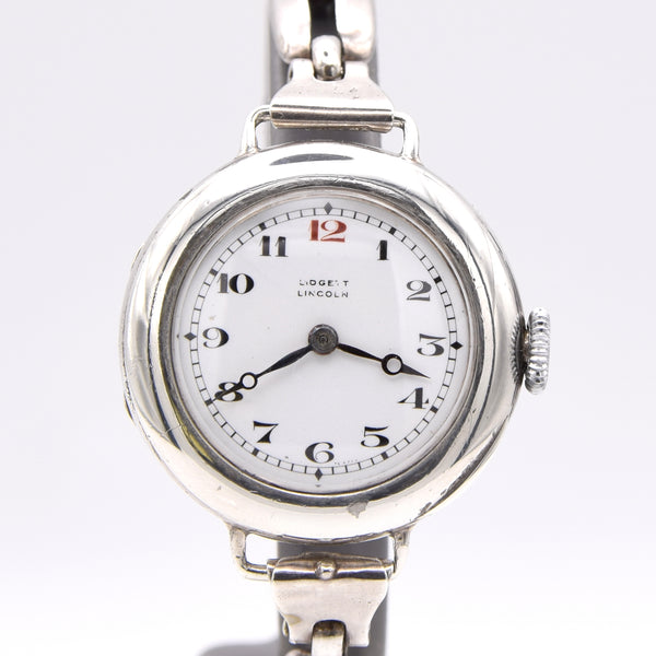 1927 Ladies Longines antique solid silver bracelet watch retailed by Lidgetts of Lincoln