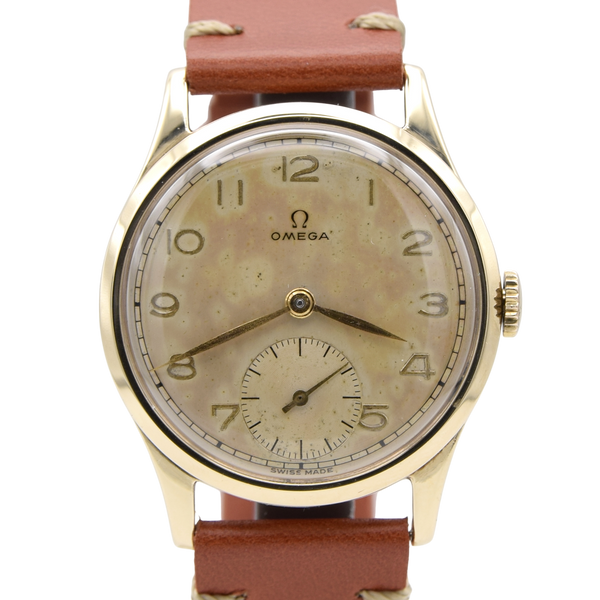 1946 Omega post WW2 Manual Wind Dress Watch with tropical Arabic dial Model 13322 in Solid 9ct Gold