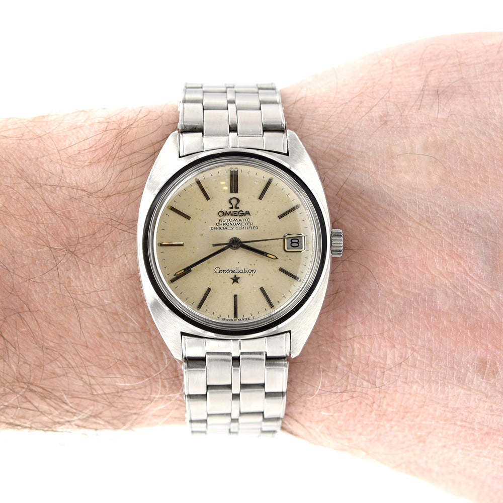 1967 Omega Constellation Automatic Wristwatch in Stainless Steel Chronometer Date Model 168.017 "C" Case on rare bracelet