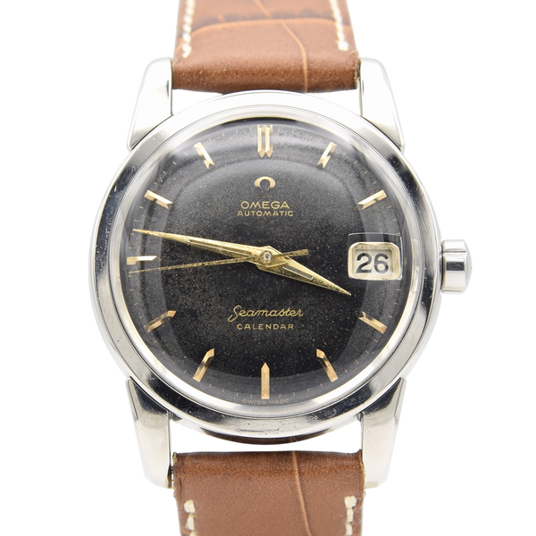 1958 Omega Seamaster 'Big Hippocampus' Automatic Calendar Wristwatch Model 2849 with Rare Original Black Dial