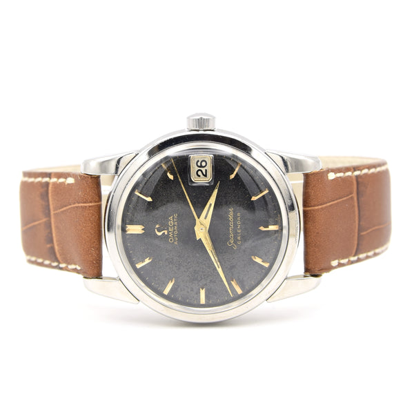 1958 Omega Seamaster 'Big Hippocampus' Automatic Calendar Wristwatch Model 2849 with Rare Original Black Dial